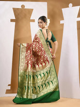 Red Silk Banarasi Saree With Ethnic Motifs And Woven Designs-MA53BSL441050015